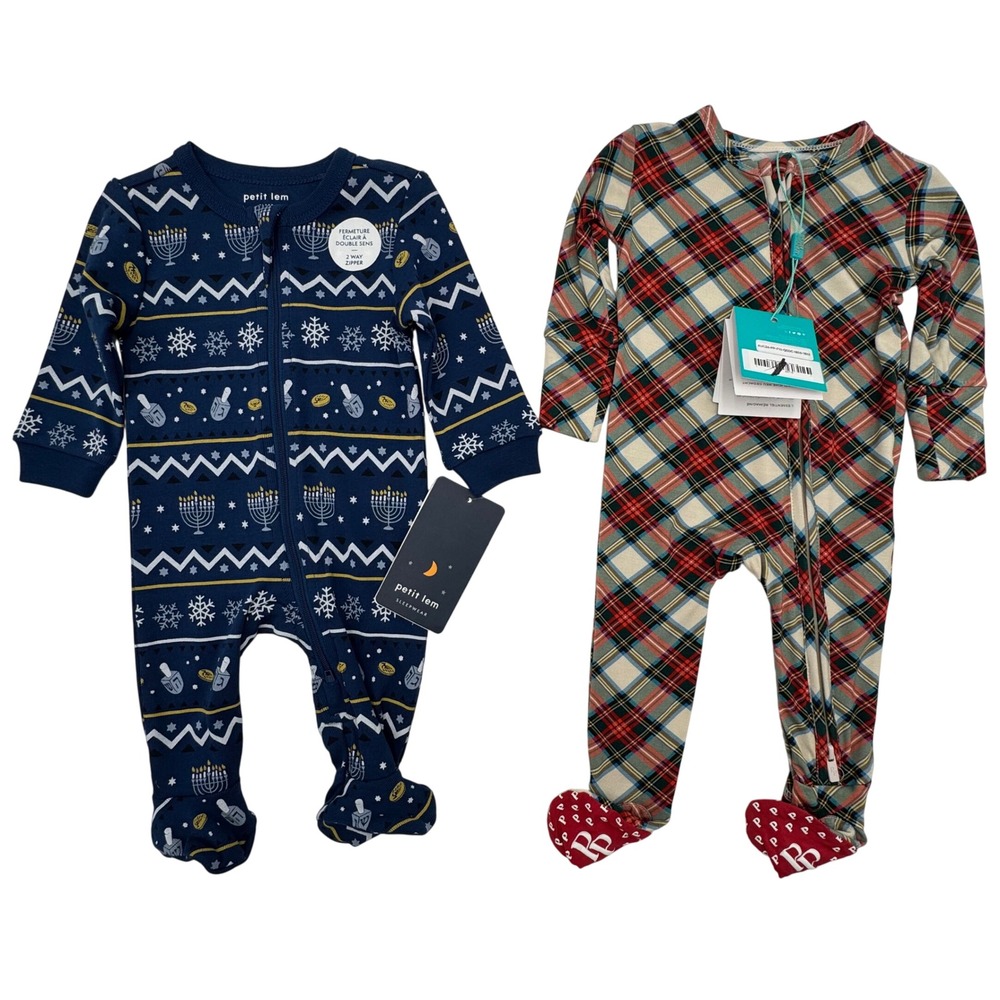 NEW Petit Lem Organic Cotton & Posh Peanut Baby Newborn Footed Pajamas‎ Bundle